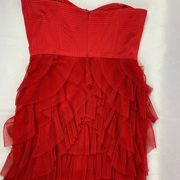 BCBG MAXAZRIA Mesh Sas Gardenia Dress Rio Red Ruffle Tiered Strapless Sz 8P - Picture 5 of 10